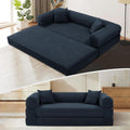 KBQ 3-Seat Convertible Sleeper Sofa Bed with 2 Pillows, Corduroy Folding Mattress Couch, Floor Sofa Lounge Couch for Living Room Bedroom Lounge Studio, Deep Blue