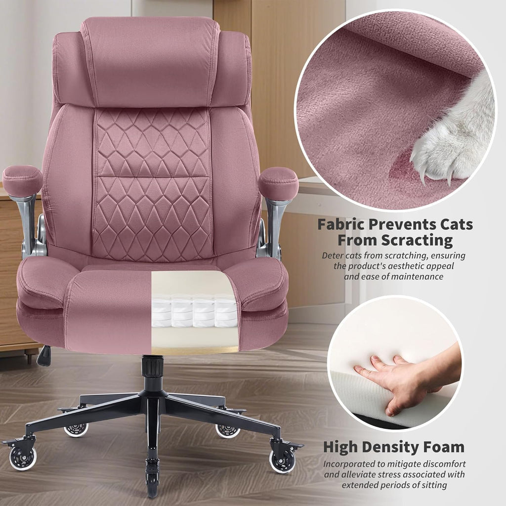 Office Chair with Locking Wheels, Ergonomic High Back Fabric Desk Chair with Adjustable Lumbar Support, Flip-Up Arms, Thick Padded Seat, 400lbs Heavy Duty for Home Office Adults
