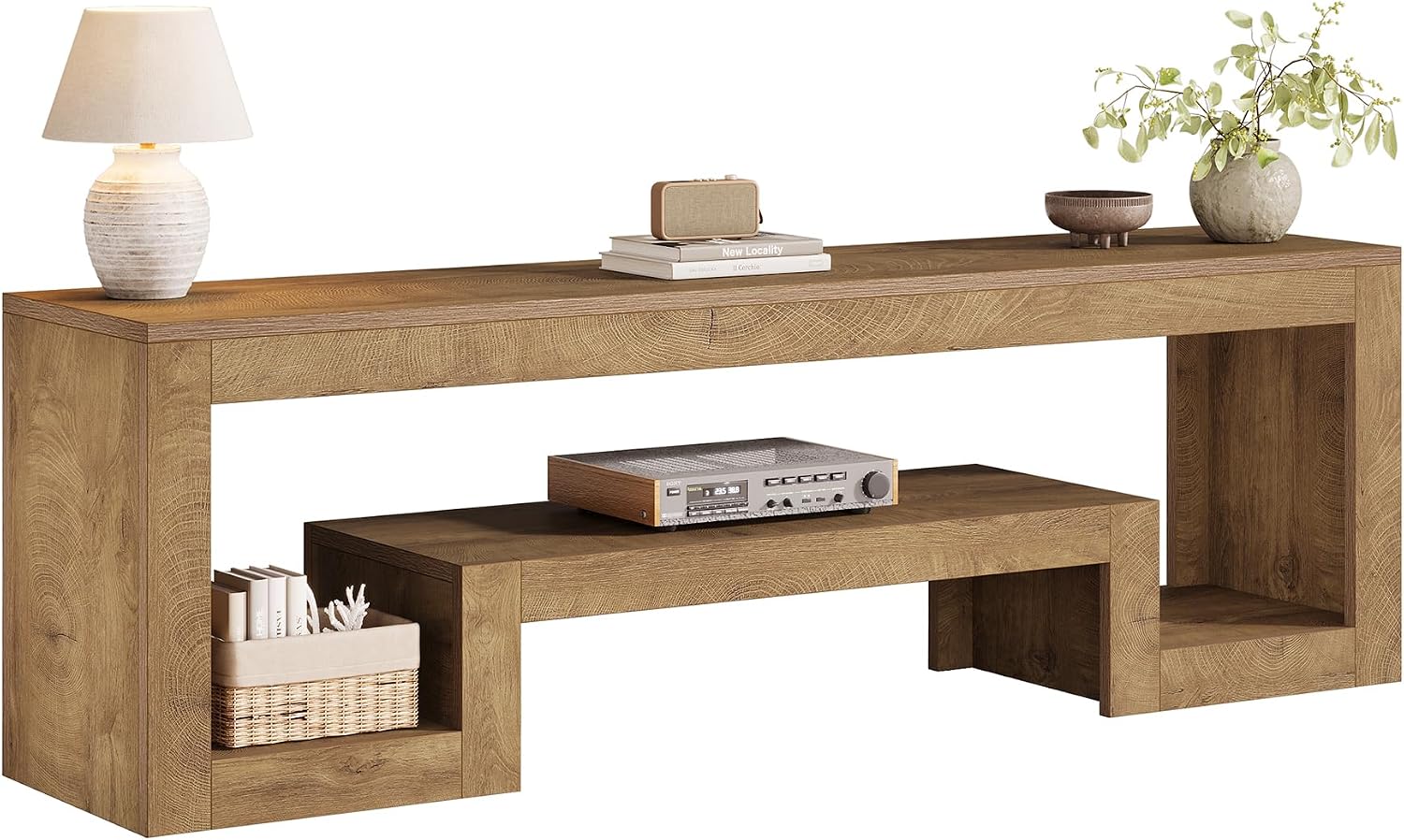 Tribesigns 63-Inch TV Stand for 55/60/65/75-Inch TVs, Farmhouse Entertainment Center with Open Storage Shelves, Wood Television Console for Living Room, Bedroom, Wood