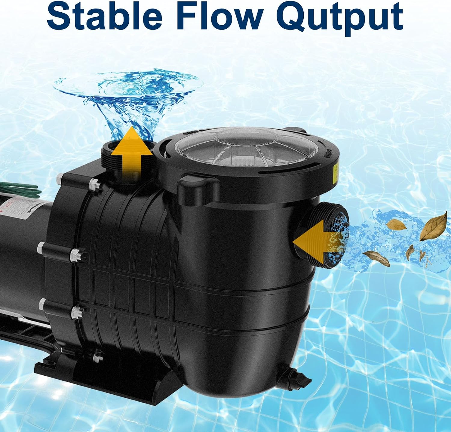 Pool Pump Above Ground/Inground 1.5HP 115V Powerful Copper Motor Self Primming 6600 GPH Powerful Selfpriming/with Strainer Basket,Includes Pipe Fittings