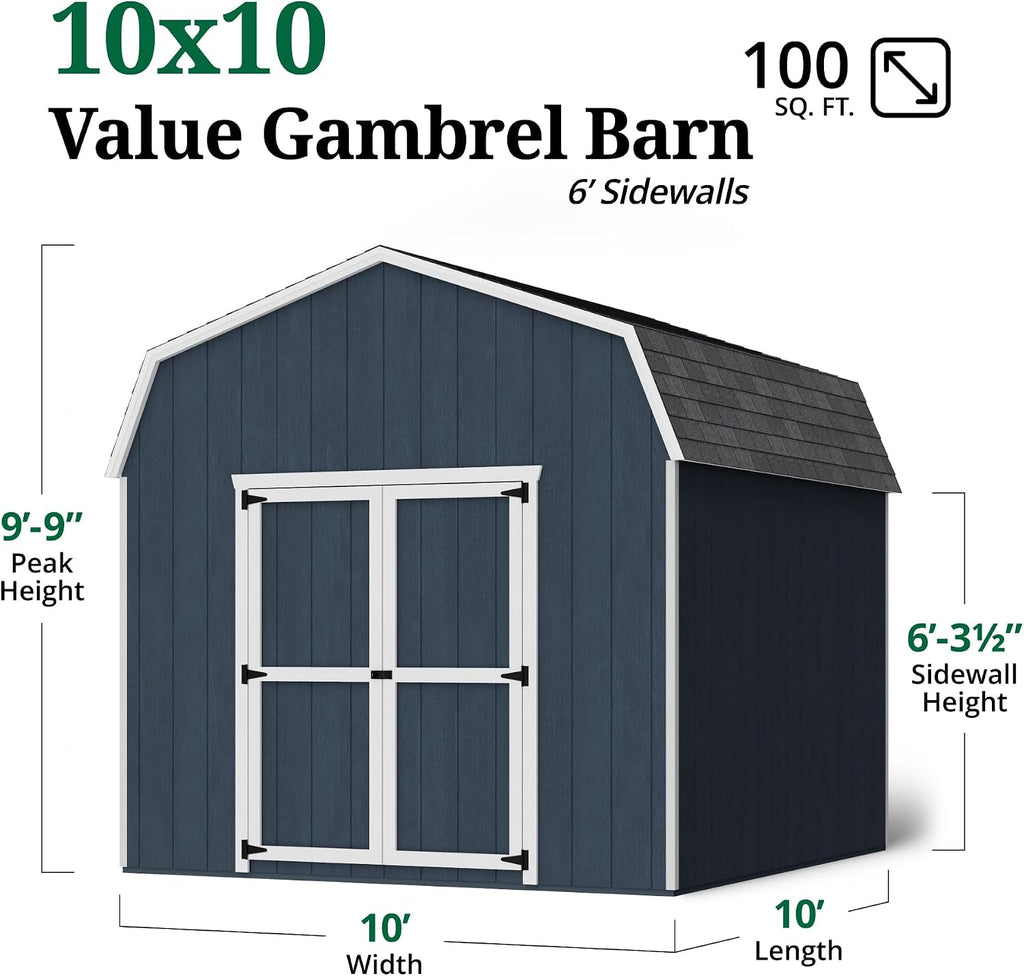 Little Cottage Co. 10x10 Value Gambrel Barn with 6 ft. Sidewalls with Floor, Outdoor Wood Storage Shed Do-It-Yourself Precut Kit