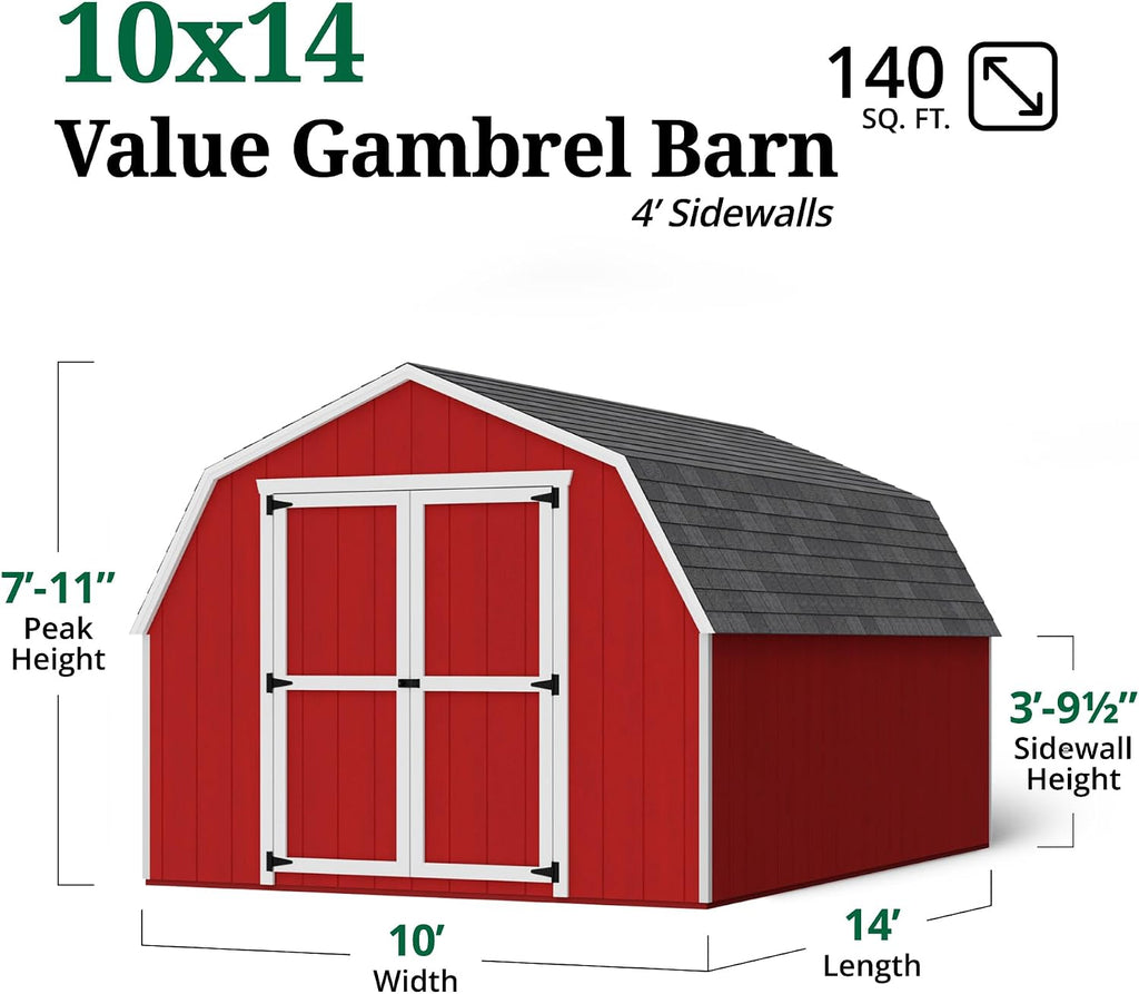 Little Cottage Co. 10x14 Value Gambrel Barn with 4 ft. Sidewalls with Floor, Outdoor Wood Storage Shed Do-It-Yourself Precut Kit