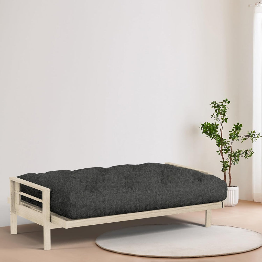 Loosh Home | 8' Queen Size Futon Sofa Bed Memory Foam Mattress - USA Made, Charcoal Velvet Chenille, Frame Not Included
