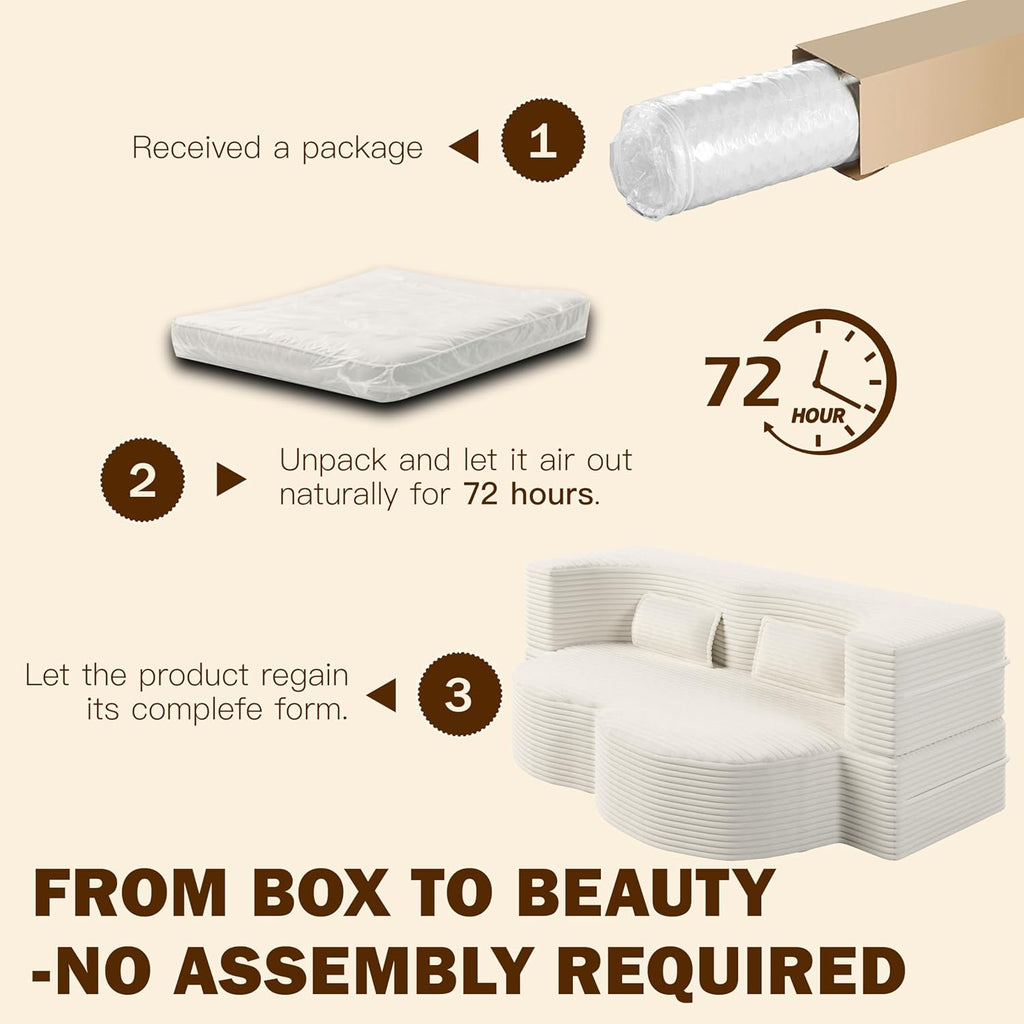 CAPCAEK 78' Folding Floor Sofa Bed Queen, Full Size Folding Mattress Boneless Couch for Living Room, 15' Seat Height Convertible Teddy Fabric Foam-Filled Loveseat Sleeper Sofa Bed