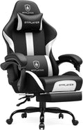 GTPLAYER Gaming Chair with Pocket Spring Cushion, Leather Office Chair with Ergonomic High Back & Lumbar Support for Back Pain Relief, Computer Game Chair for Adults, White/Black