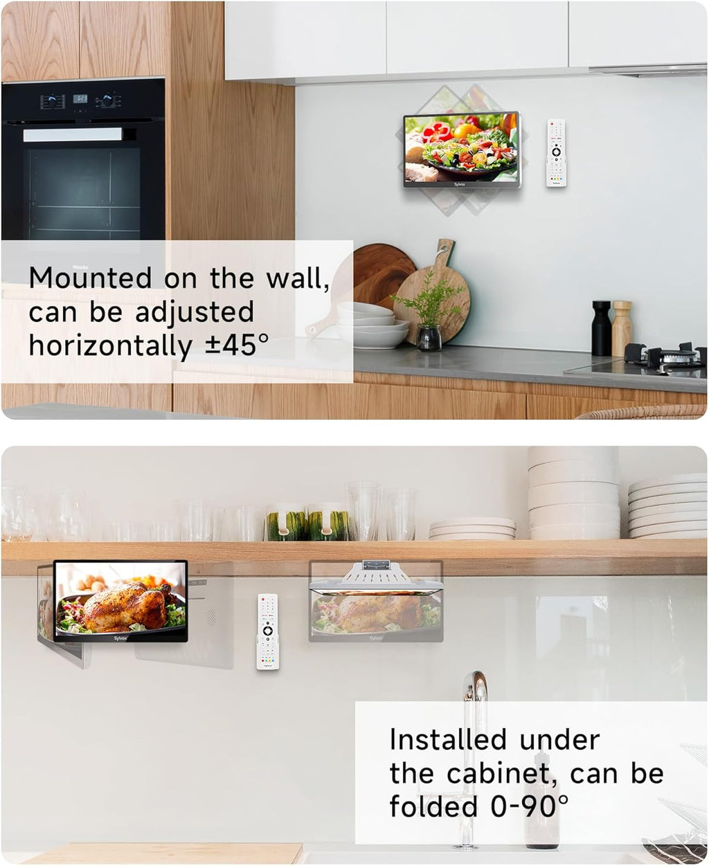SYLVOX Kitchen TV, Small Smart TV for Kitchen, 15.6 inch 1080P Full HD Under Cabinet TVs, Google Smart Television with Voice Remote Control WiFi Bluetooth Chromecast 2 Speakers, Compact & Foldable