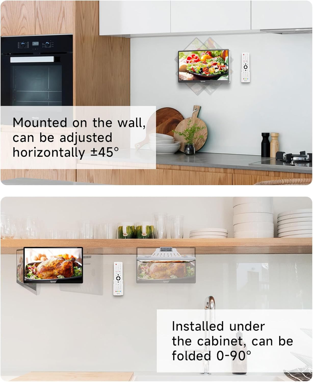 SYLVOX Kitchen TV, Small Smart TV for Kitchen, 15.6 inch 1080P Full HD Under Cabinet TVs, Google Smart Television with Voice Remote Control WiFi Bluetooth Chromecast 2 Speakers, Compact & Foldable