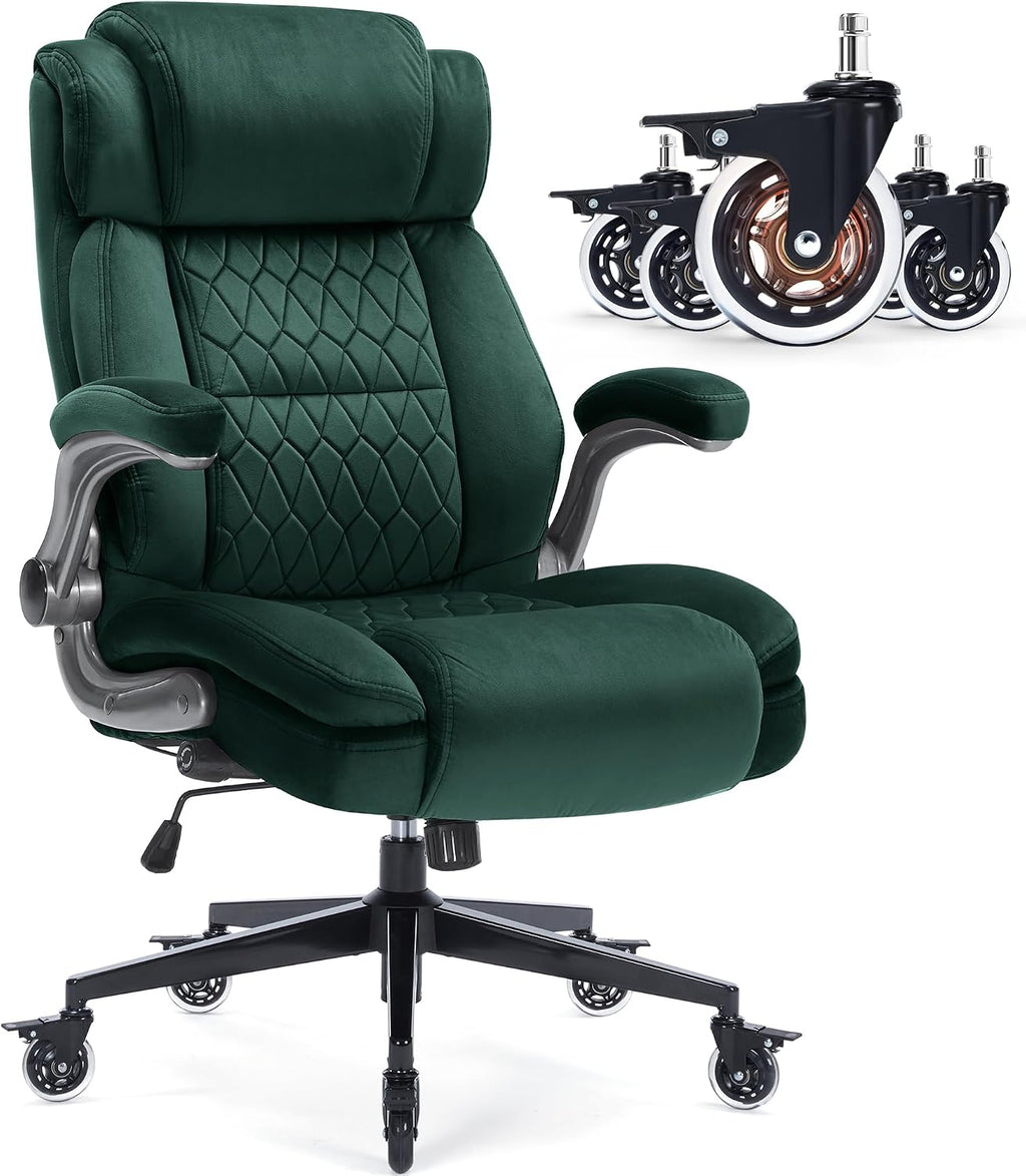 Office Chair with Locking Wheels, Ergonomic High Back Fabric Desk Chair with Adjustable Lumbar Support, Flip-Up Arms, Thick Padded Seat, 400lbs Heavy Duty for Home Office Adults