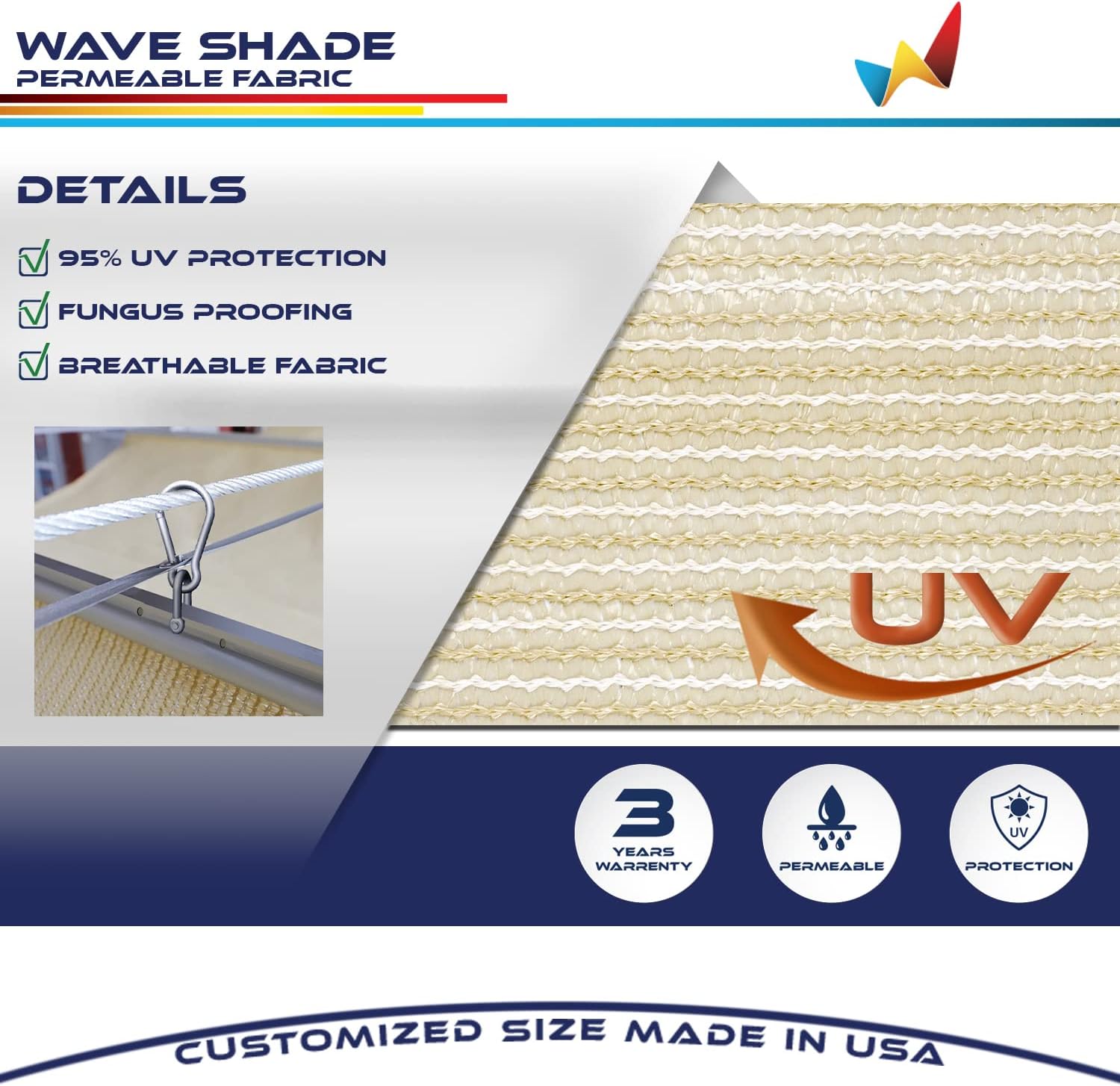Windscreen4less 4' x 14' Retractable Sun Shade Canopy Cover Sliding Wave Shade Sail for Pergola Patio Deck Yard Gazebo Outdoor (Beige)