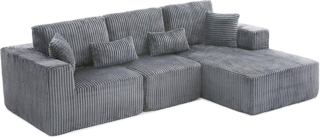 108' Boneless Couches for Living Room, L Shaped Comfy Cloud Modular Sectional Memory Foam Deep Seat Boneless Couch, No Assembly Required Sofa for Living Room with Right Facing Chaise, Dark Grey