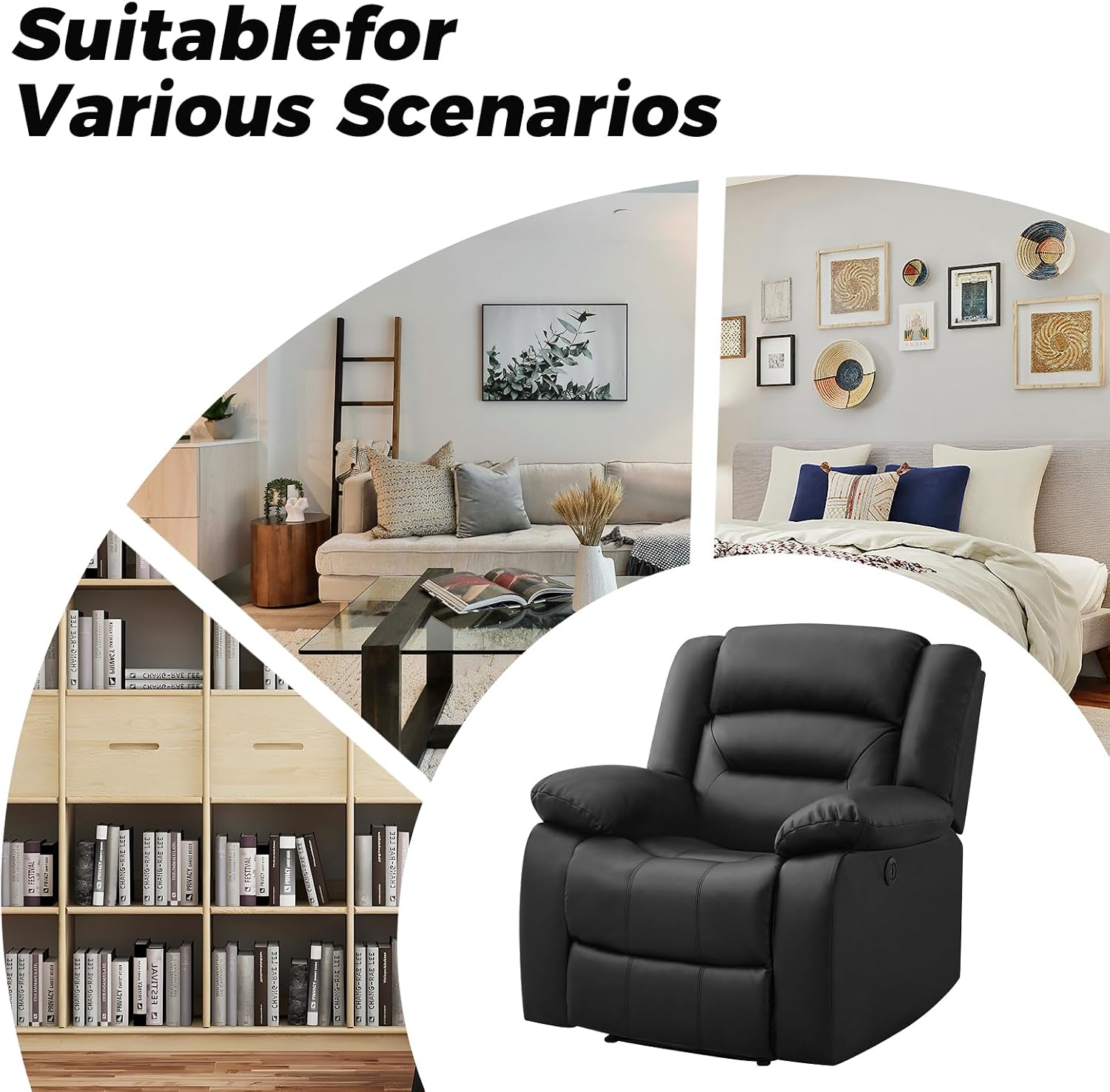 EBELLO Classic Power Recliner Chair, Faux Leather Oversized Electric Overstuffed Chair with Soft Cushion and Back, Sofa with Comfortable Armchair for Living Room, Black