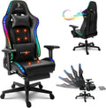 RGB Gaming Chair with Bluetooth Speakers Ergonomic Full Massage Video Game Chairs Lumbar Support 4D Armrests PU Leather Gamer Chair Recliner Chair High Back Computer Chair for Adults Teens,Blac