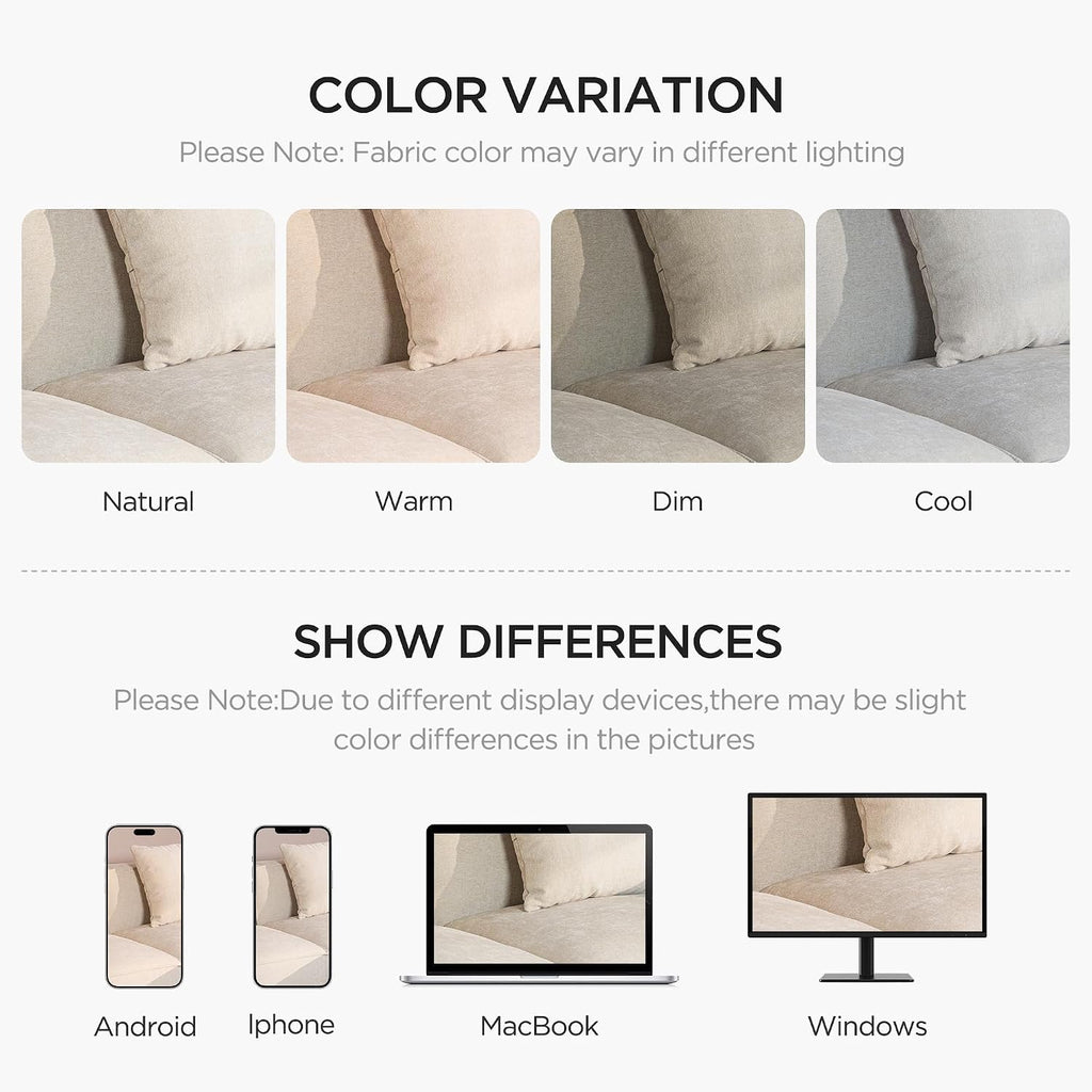 Acanva Luxury Modular Sectional Living Room Sofa Set, Modern Minimalist Style Couch with Ottoman and Chaise, L-Shape, Linen-Like Cream | Minimalist Style, With Ottoman, Modular Sectional