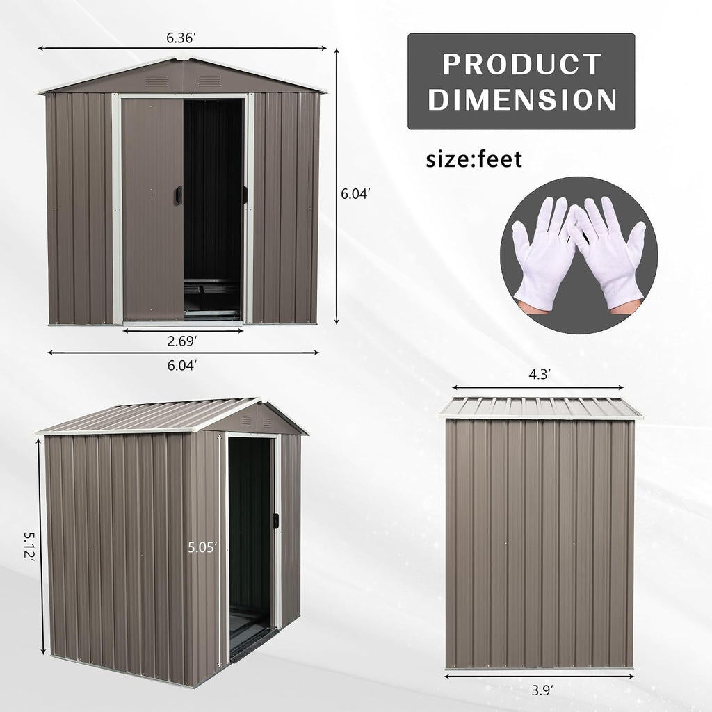 6x5FT Metal Shed, Metal Outdoor Storage Shed, Metal Garden Shed Without Floor, Outdoor Metal Shed Without Window, Grey