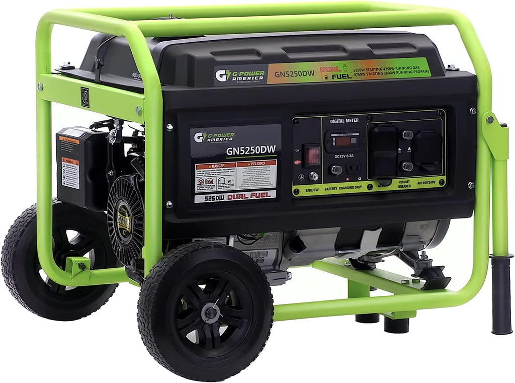 Green-Power America 5250W Dual Fuel Portable Generator - Gas or Propane Powered - Heavy-Duty 223cc Engine - Home Backup & RV Ready - 120V/240V AC Output - 4250 Running Watts