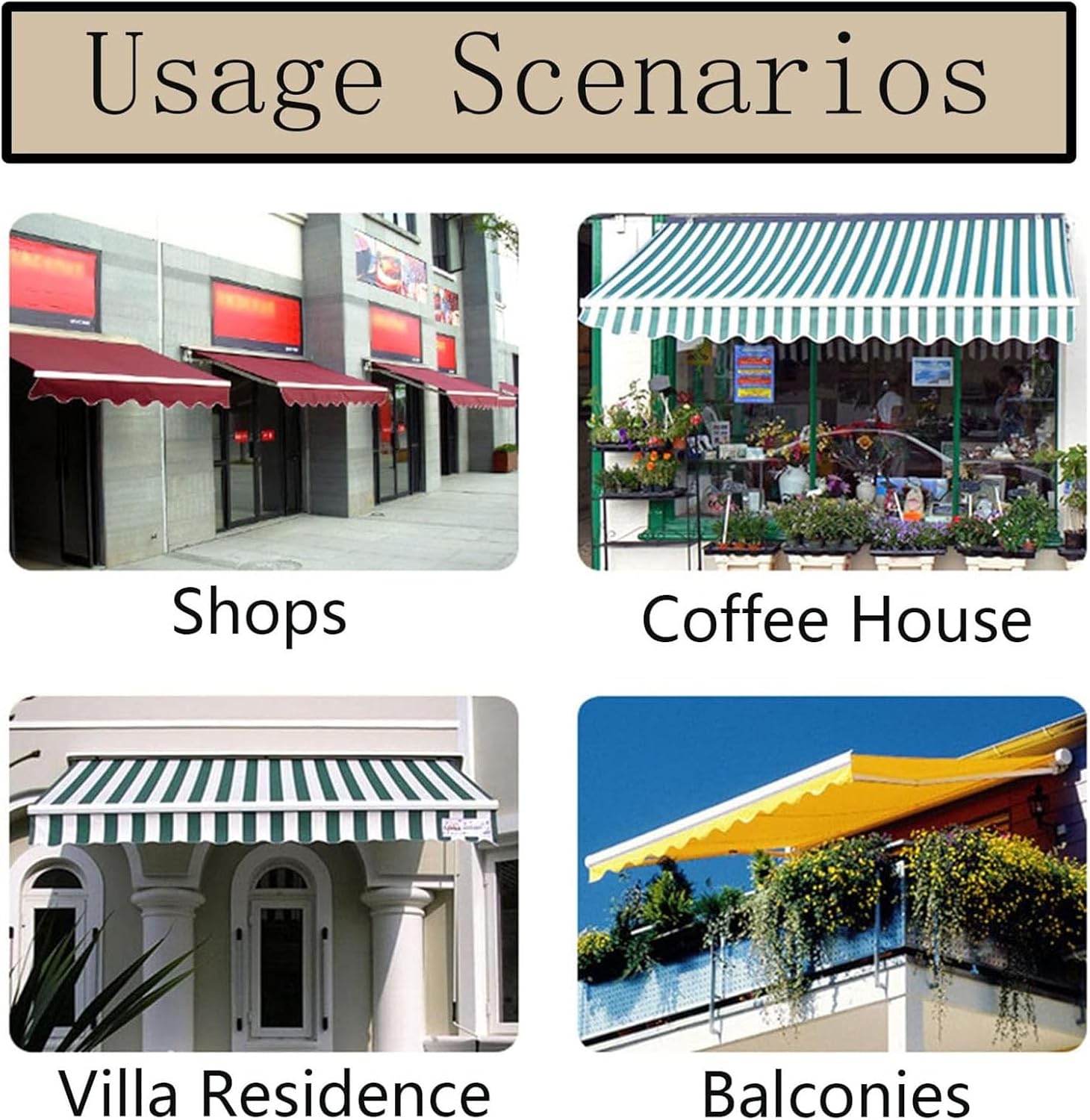 16x11ft/12x10ft/10x8ft/8x6.5ft Retractable Patio Awning Replacement Fabric Outdoor Door Window Sunshade Canopy Top Cover Replacement Awning Sunscreen Canvas for Commercial Re(Size:14x13ft,Color:A)