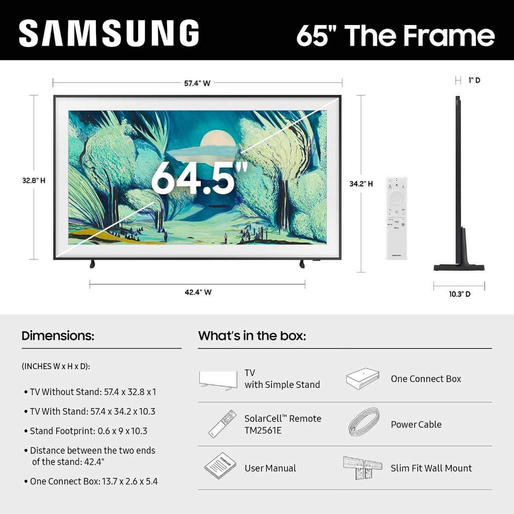 Samsung 65-Inch Class The Frame LS03F 4K QLED Smart TV (2025 Model) Slim Fit Wall Mount, Modern Frame Design, NQ4 AI Gen2 Processor, Art Mode, Artful Picture Quality, Samsung Vision AI, Alexa Built-in