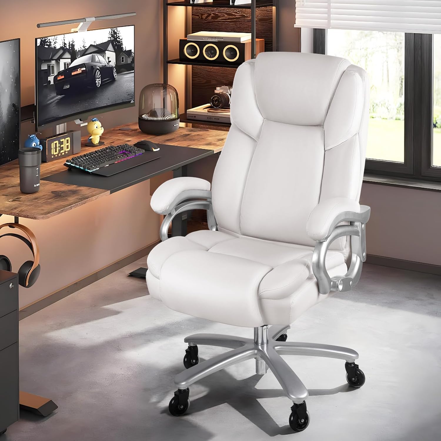 OFIKA Big and Tall Office-Chair 500lbs - Adjustable Lumbar Support, Office Chair for Heavy People, Heavy Duty High Back Executive with Wide Seat and Quiet Rubber Wheels