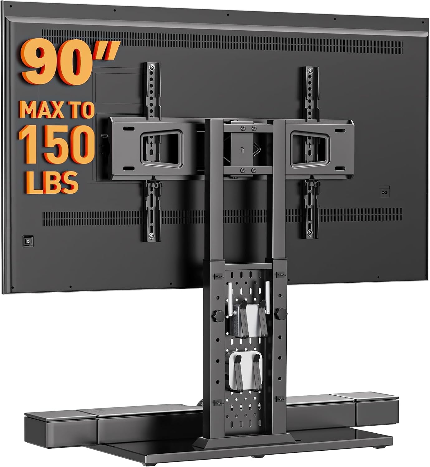 Perlegear Universal Swivel TV Stand for 42-85 90 Inch TVs, Television Stands with Pegboard Storage, Height Adjustable Table top TV Stand Mount, Glass Base up to 150 lbs, Max VESA 600x400mm PGTVS36
