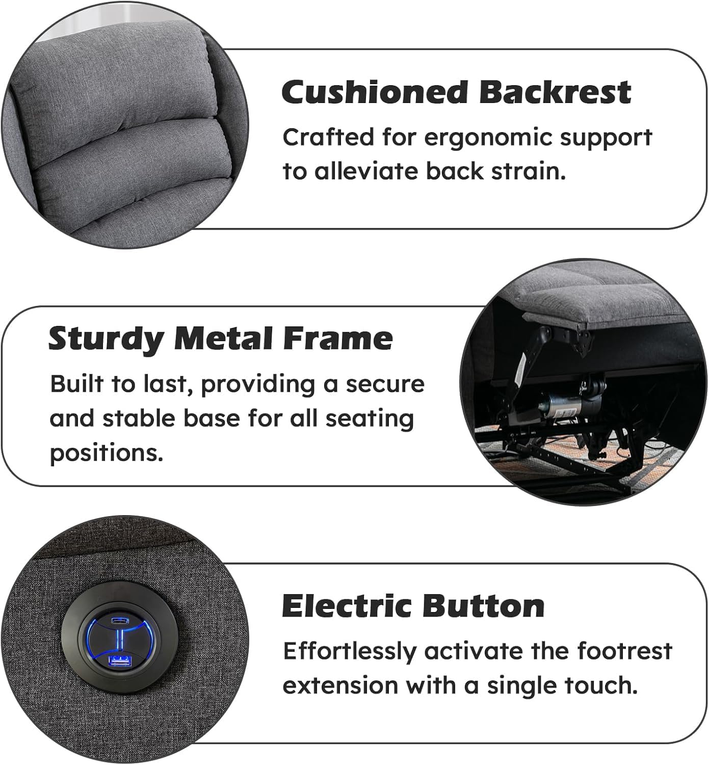 EBELLO Classic Power Recliner Chair, Oversized Electric Reclining Chair with Overstuffed Cushion and Back, Soft Fabric Adults Single Recliner Sofa for Living Room, Set of 2 Grey