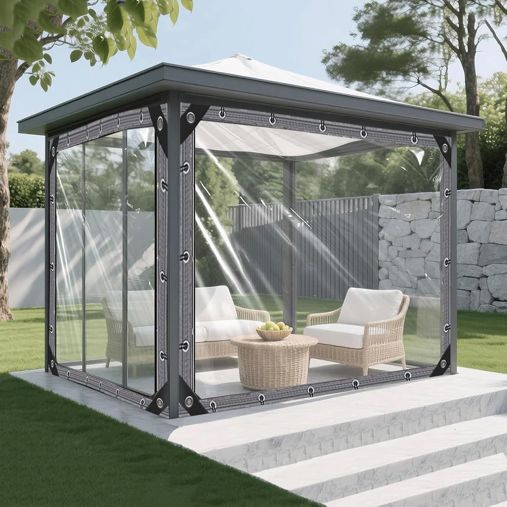 17x31 FT Pavilion Clear Tarp Heavy Duty - Waterproof Transparent Vinyl Cover with Reinforced Edges & Grommets, Tarpaulin for Pavilion, Gazebo, Pergola, Patio Outdoor Roof and Rain Protection