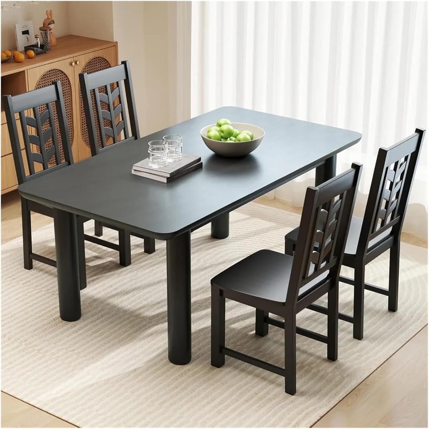 Thick Upholstered Kitchen Chairs 2pcs Rubber Wooden Frame Dining Chairs with Leaf-Shaped High Backrest Max Load 400LBS(White)