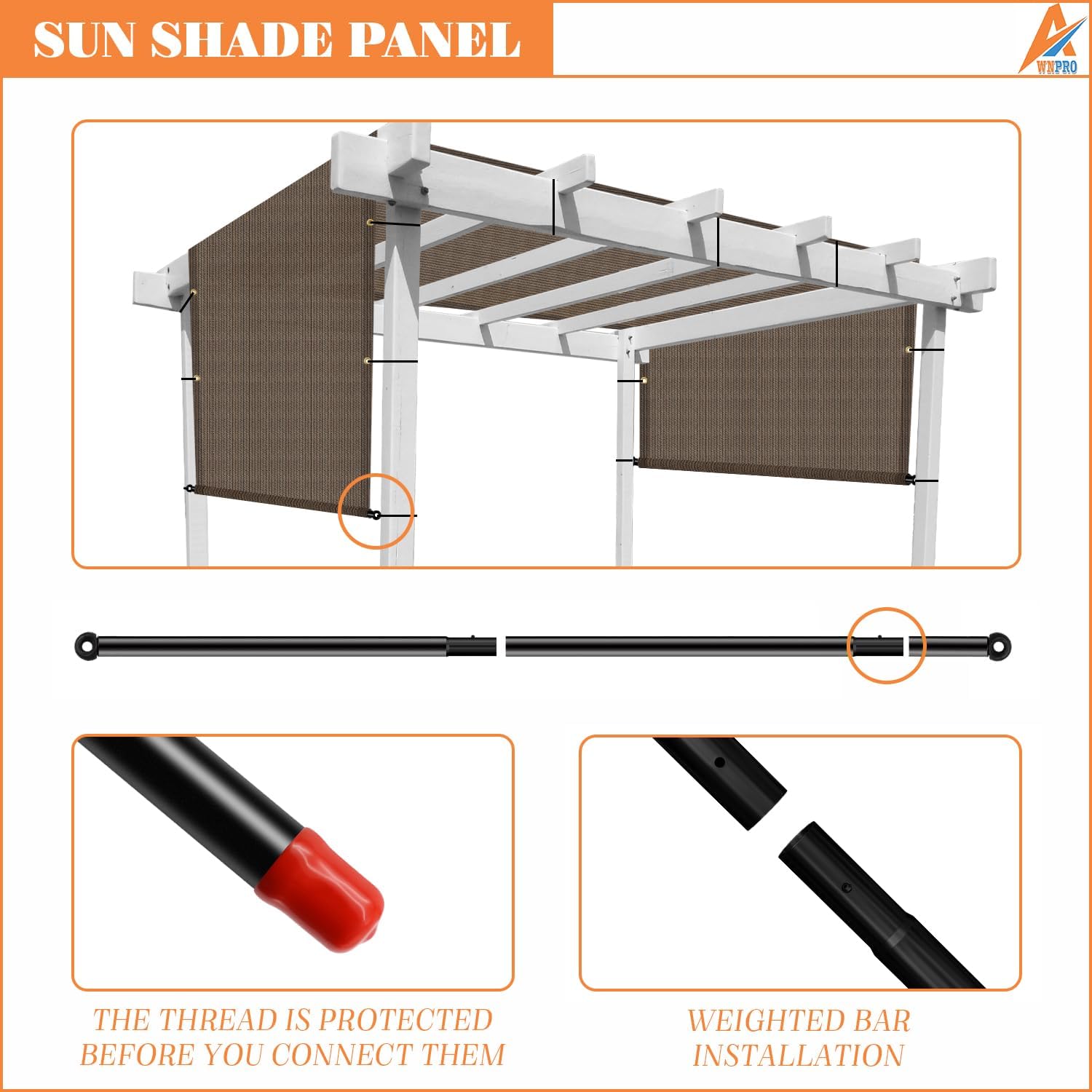 11' x 4' Pergola Shade Cover Replacement Canopy with Weighted Rods & Grommets UV Block Sun Shade Cloth for Outdoor Patio Deck Porch Backyard Gazebo, Brown, Customized Size