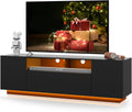 WLIVE Modern TV Stand for 65 Inch TV, Entertainment Center with LED Lights & Large Storage Cabinets, Sturdy Media Console for Living Room, Bedroom, Gaming(Black)