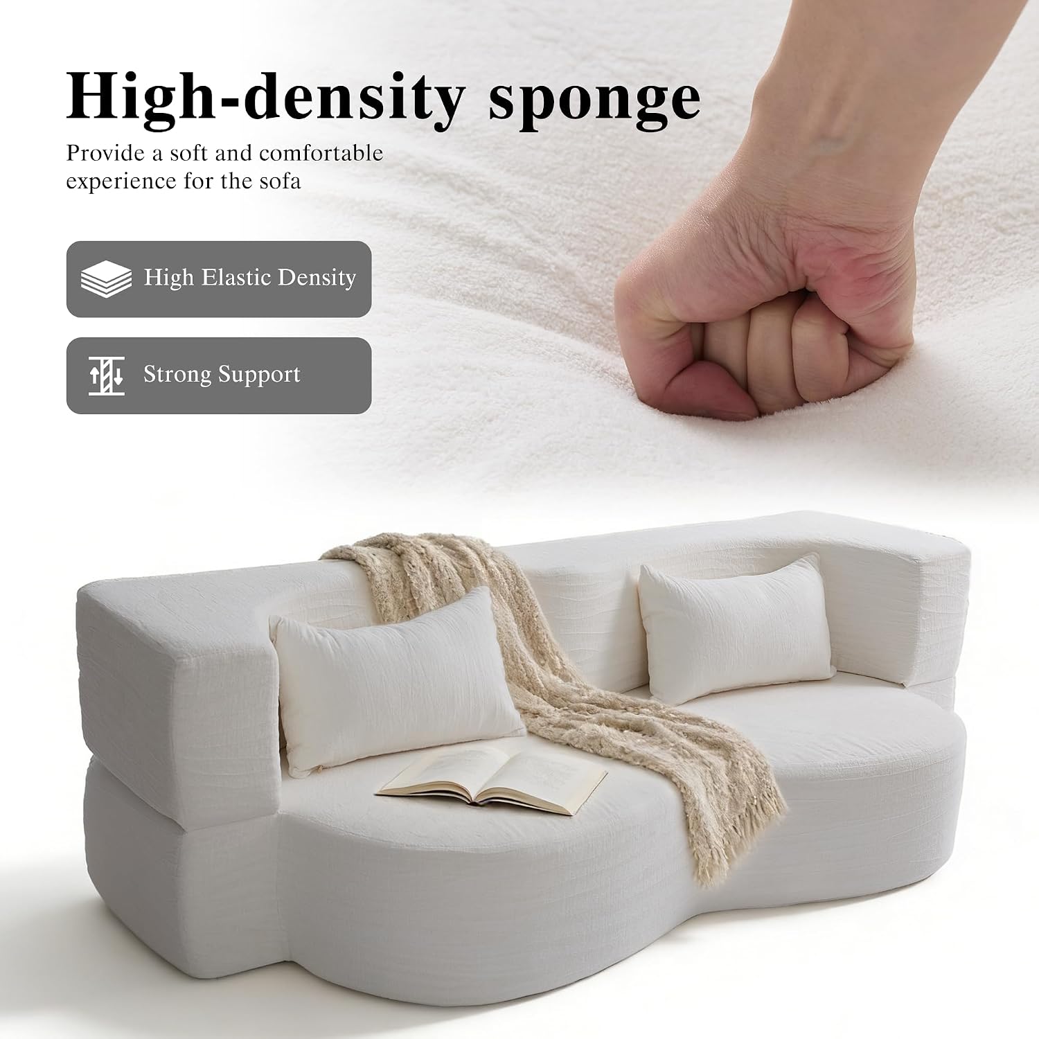 2-in-1 Convertible Sofa,78 Inch Folding Sofa Bed Pull Out Sofa with 2 Pilow Lazy Sofa, Teddy Loveseat Sleeper Floor Sofa for Apartment Children's Room Bedroom Living Room (Teddy, Beige)