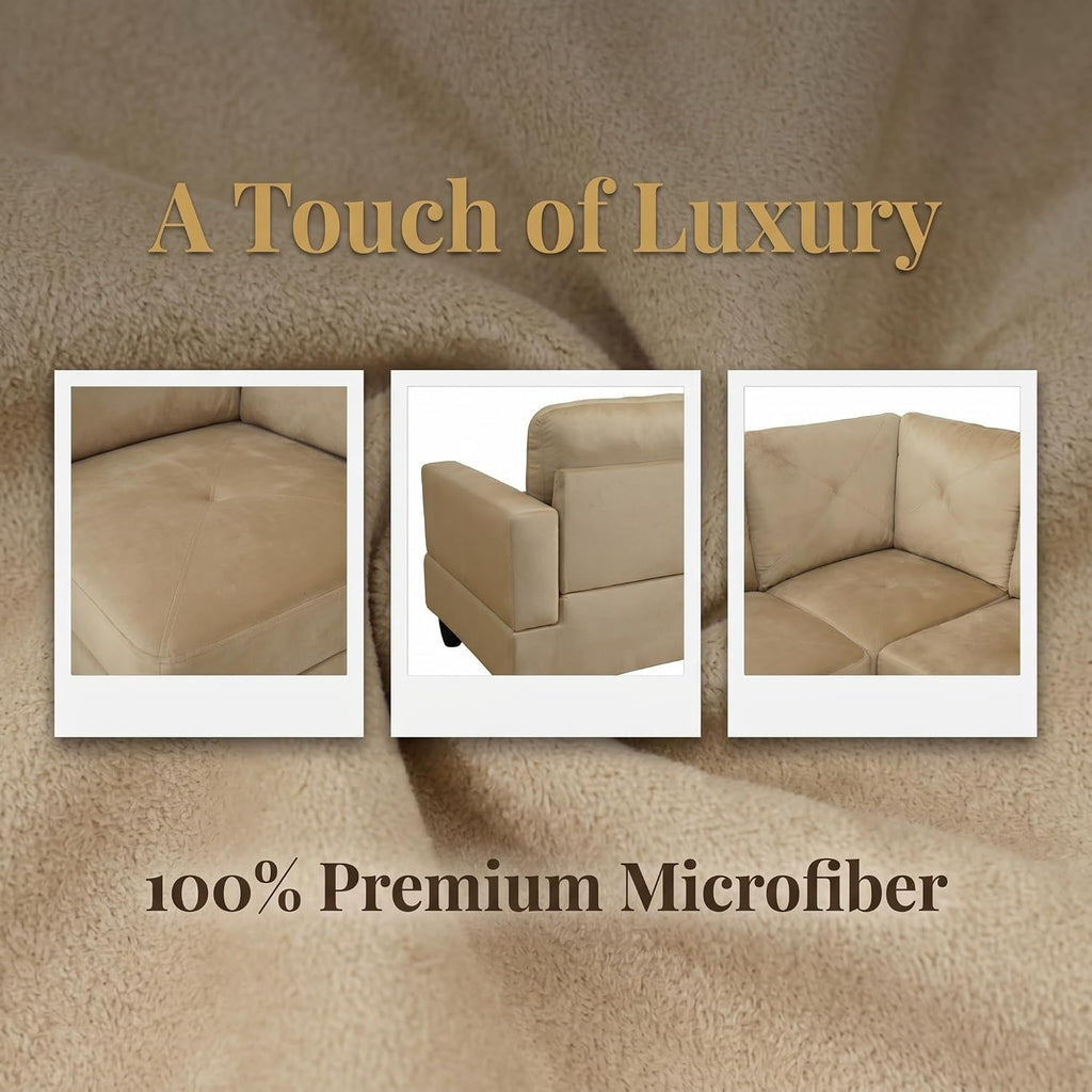 3-Piece L-Shaped Modular Leather Sofa – Convertible Sectional Couch with Movable Chaise & Storage Ottoman, Multi-Scene Use for Living Room, Apartment & Office, Beige