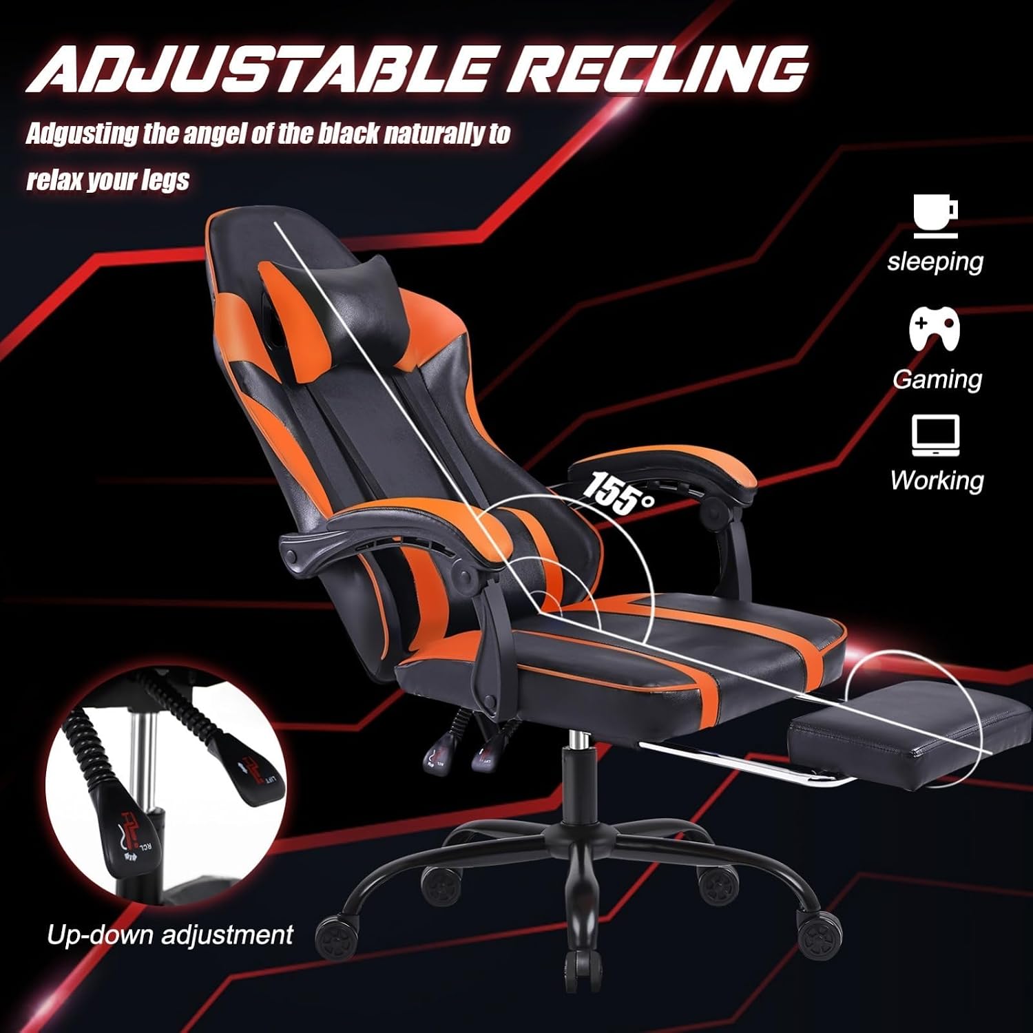 Video Game Chairs for Adults, PU Leather Gaming Chair with Footrest, 360° Swivel Adjustable Lumbar Pillow Gamer Chair, Comfortable Computer Chair for Heavy People, Purple