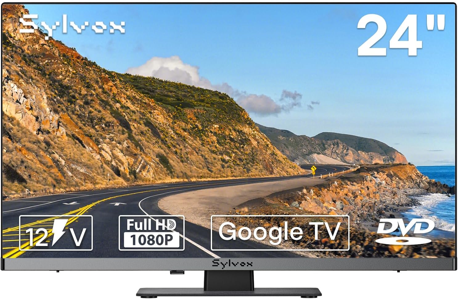 SYLVOX RV TV, 24 inches 12/24V TV for RV 1080P Full HD Smart TV, Built-in APP Store, Support WiFi Bluetooth, Small Android TV for Car Home Camper Truck Boat(Limo Series)
