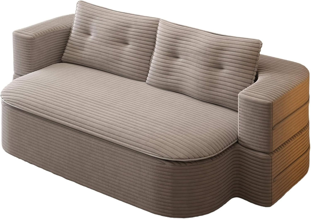 78.7' Futon Sofa Bed, 2-in-1 Foldable Sleeper Sofa, Convertible Sofa Bed with Pillows, Corduroy Couch with Multi Functional Blanket Upholstered Boneless Couches for Living Room, Brown
