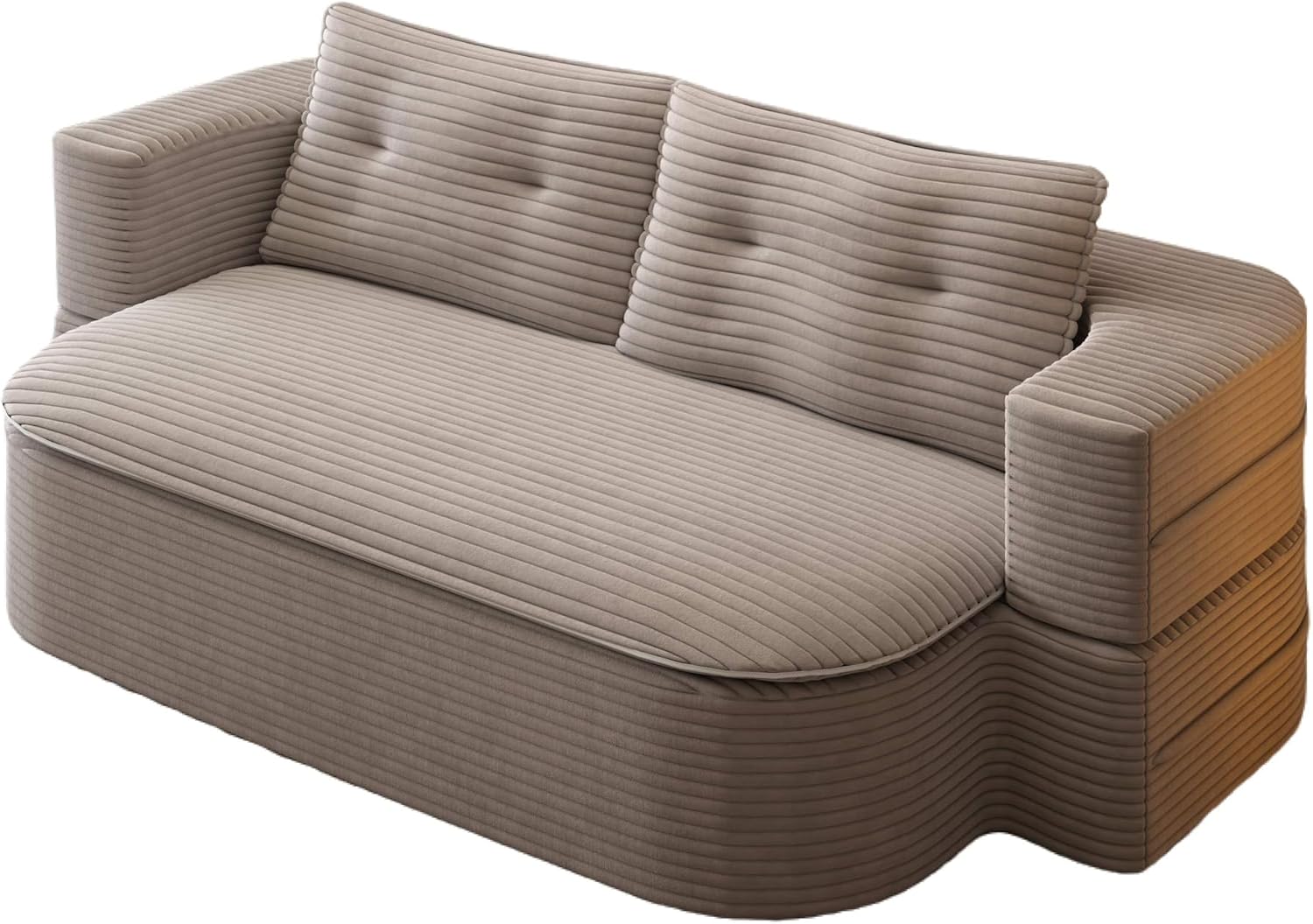 78.7' Futon Sofa Bed, 2-in-1 Foldable Sleeper Sofa, Convertible Sofa Bed with Pillows, Corduroy Couch with Multi Functional Blanket Upholstered Boneless Couches for Living Room, Brown