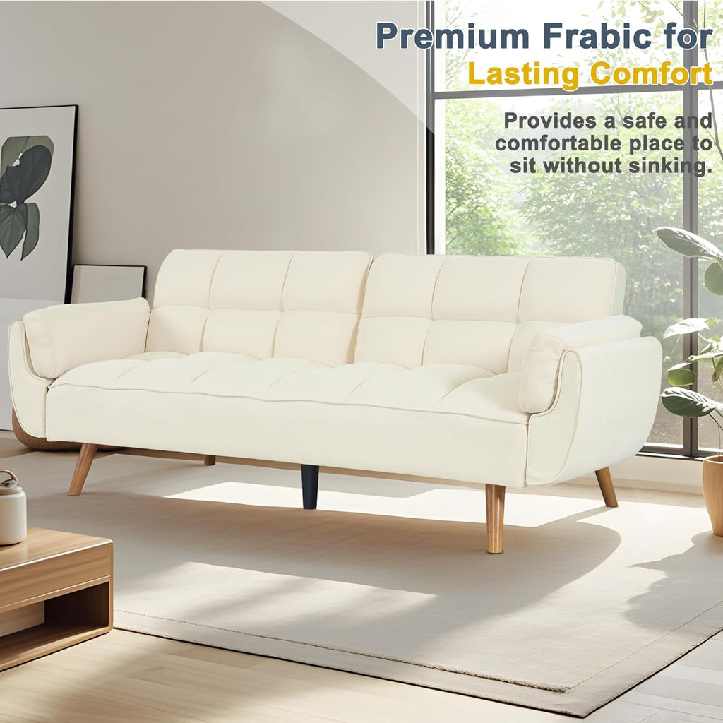 Convertible futon Sofa Bed, Sleeper Sofa Bed with Adjustable backrest, Small Space Small Sofa, Living Room, Bedroom (Beige)