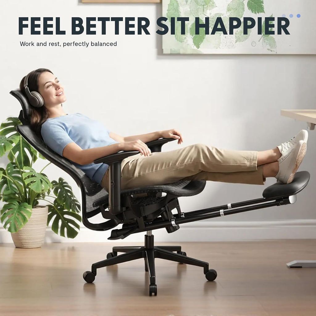 FLEXISPOT OC3 Air Ergonomic Office Chair with Footrest, High Back Computer Chair with Adjustable Lumbar Support/3D Headrest, Desk Chairs for Home Office Gaming Working, Black,Mesh Seat,Air-F