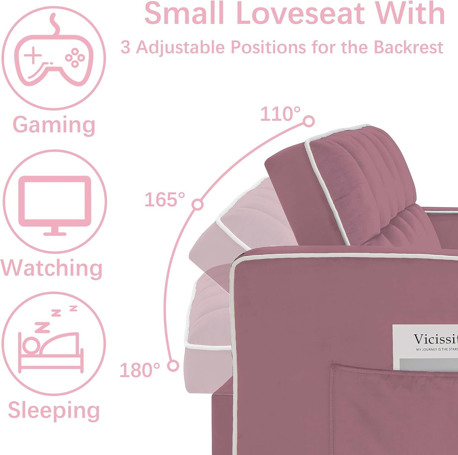 Loveseat Sofa Bed with USB Ports, Phone Holder & Cup Holders | Convertible Futon Couch for Small Spaces, Pull-Out Sleeper Sofa for Living Room & Apartments (Pink)