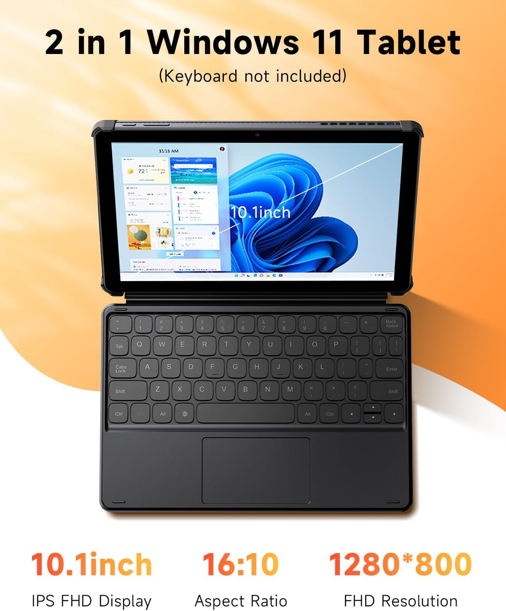 CHUWI Hi10 X2 Windows 11 Tablet 10.1'', Intel Core i3 (up to 3.9GHz), 8GB RAM 256GB SSD, Windows Tablet PC, 4K Micro HDMI, WiFi 6, BT 5.3, USB 3.2, Dual Cameras, USB-C, with Case