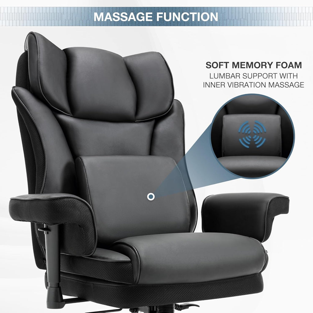 Ergonomic Office Chair with Massage Lumbar Support, 400 lbs High Back Swivel Rolling Desk Chairs, Adjustable Gaming Computer Chairs for Adults, Comfy Home Office Furniture for Bedroom Study,Black