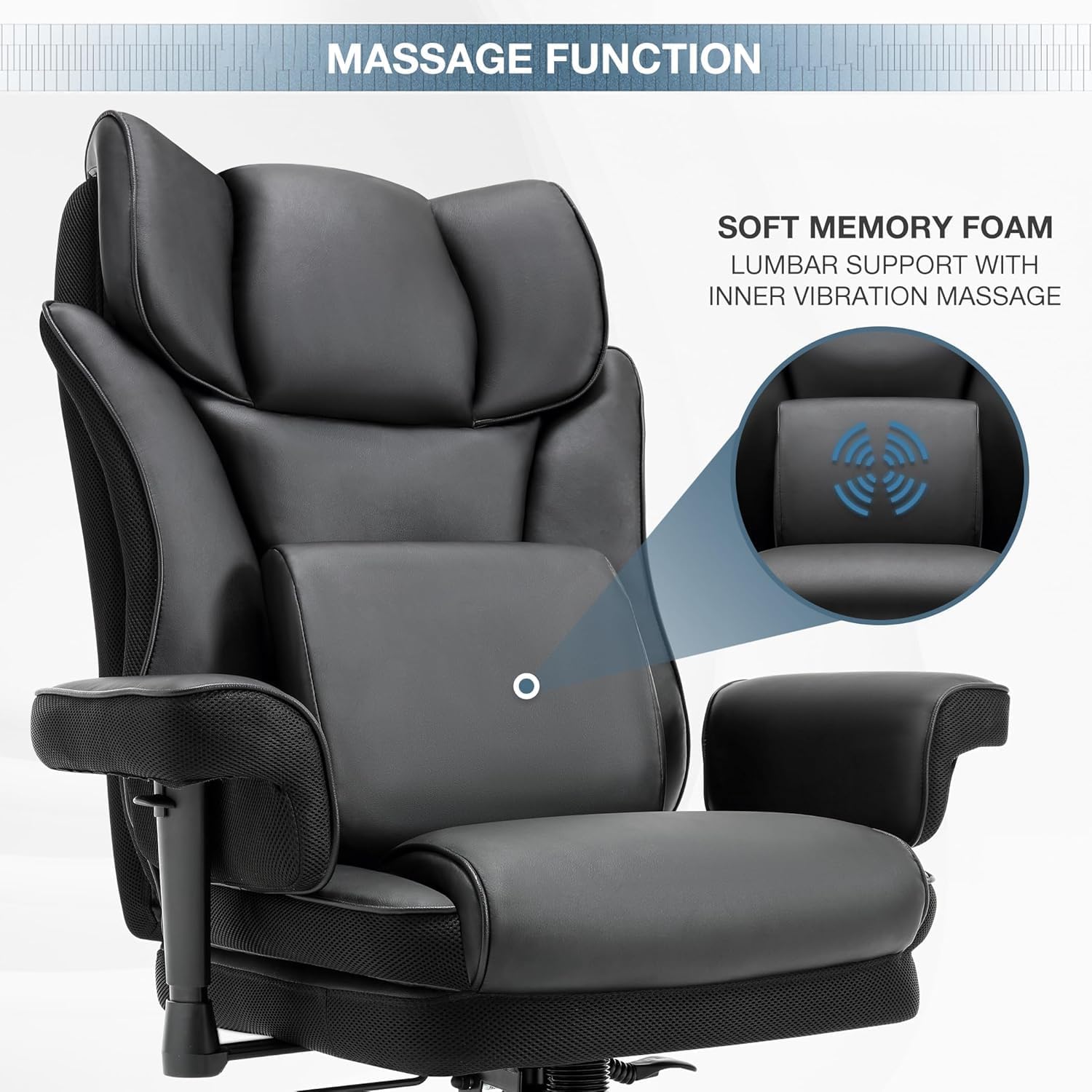 Ergonomic Office Chair with High Back Support, 400lbs Capacity Executive Desk Chair & Gaming Chair, Adjustable Height with Padded Armrests, Massage Lumbar Support for Home Office Comfort (Black)