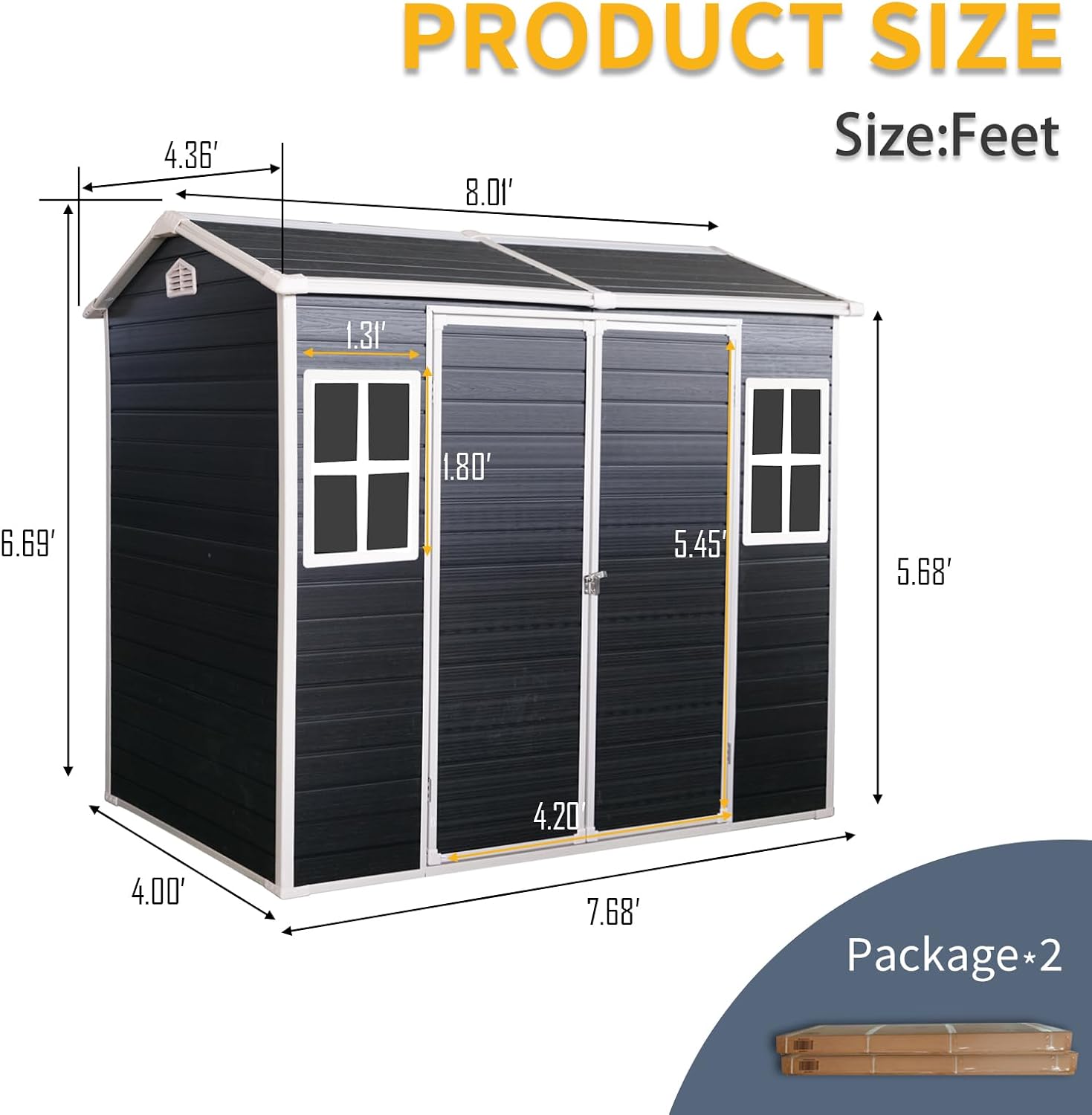 Extrastar 8x4FT Outdoor Storage Shed: Heavy-Duty Resin Shed with Double Doors, Built-in Floor, Windows & Air Weatherproof for Garden, Yard, Patio (Black, 8x4FT)