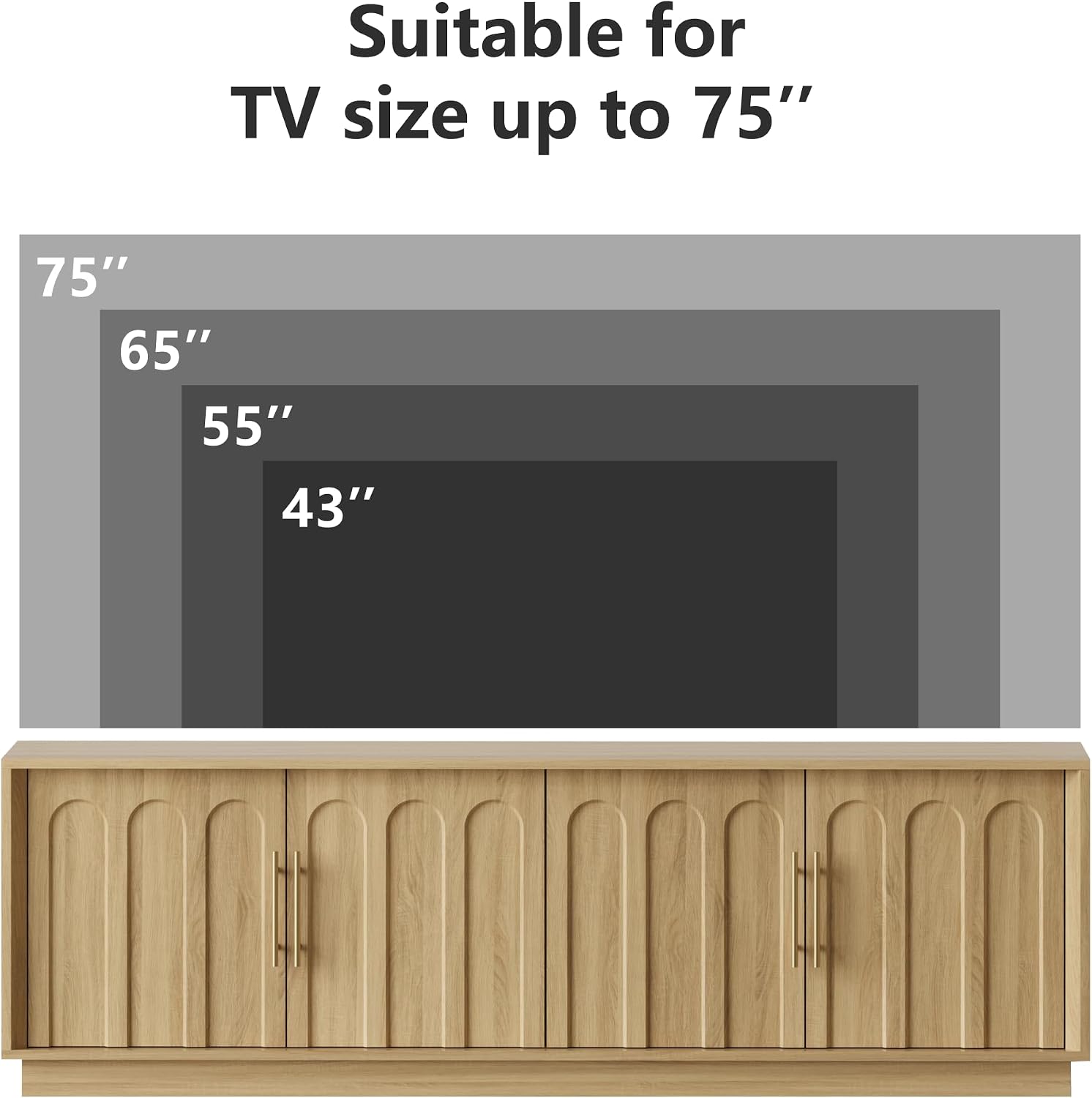 FORTUNETEC TV Stand for 75 Inch TV, Mid Century Modern TV Stand with Arched Design, Wood Grain Finish, Boho Media Console with Adjustable Shelves, 67' Entertainment Center for Living Room Bedroom, Oak
