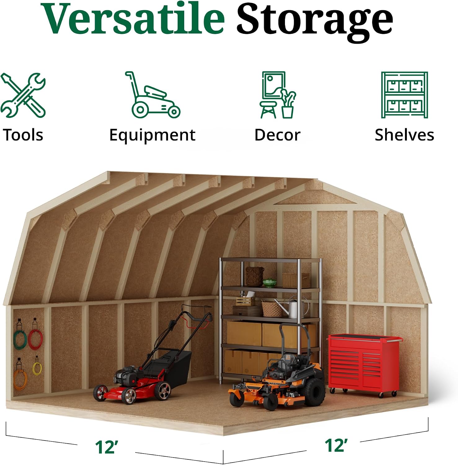Little Cottage Co. 12x12 Value Gambrel Barn with 4 ft. Sidewalls with Floor, Outdoor Wood Storage Shed Do-It-Yourself Precut Kit