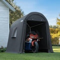 ADVANCE OUTDOOR 6x8 ft Storage Shed Shelter Steel Metal Round Peak Roof Portable Garage Carport for Motorcycle, Boat, or Garden Tools with 2 Roll up Doors & Vents,Dark Gray