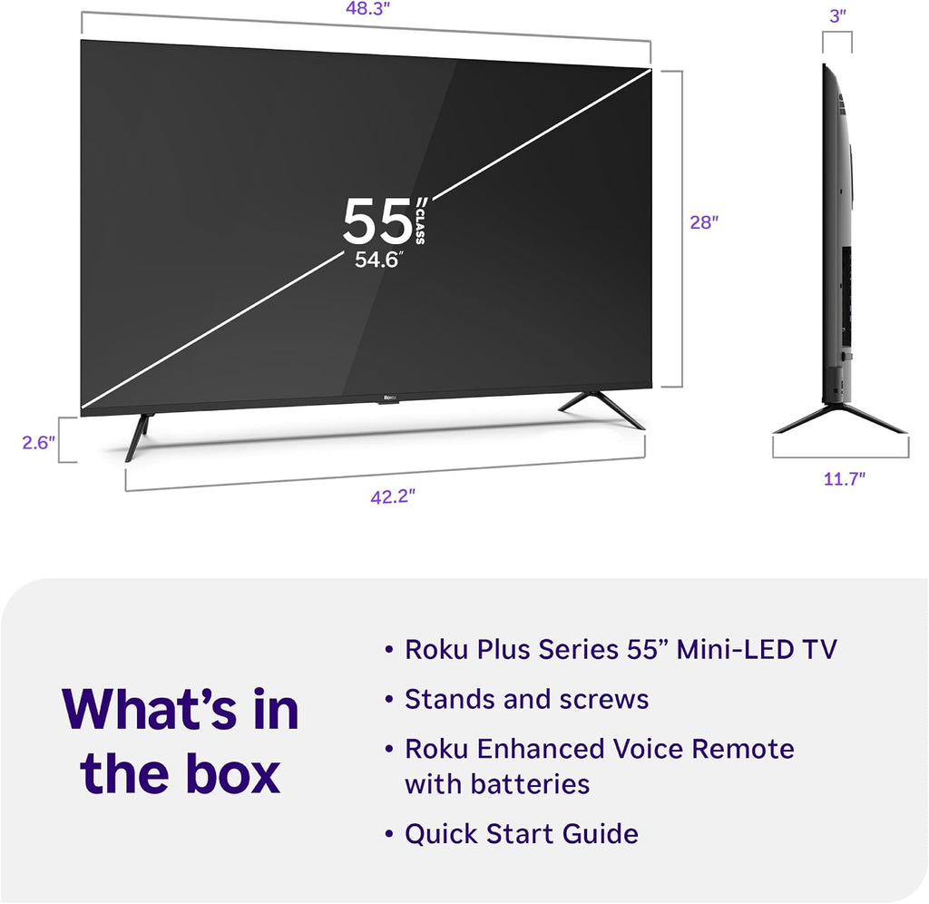 Roku Smart TV – 55-Inch Plus Series, Mini-LED TV – RokuTV with Enhanced Voice Remote – Flat Screen 4K QLED Television with Dolby Vision & Wi-Fi for Streaming Live Local News, Sports