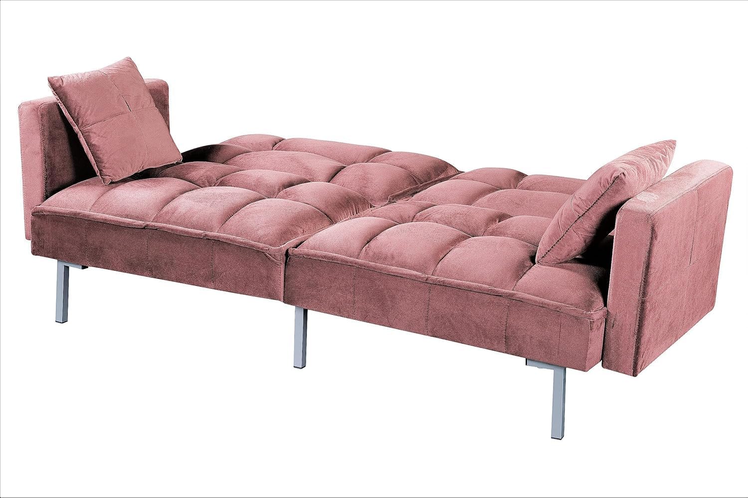 Container Furniture Direct Regal 75.6' Velvet Convertible Sofa Bed - Mid-Century Sleeper Couch w/Tufted Design & Metal Legs - Pull-Out Futon for Guests/Home (75.6' W x 34.6' D x 32' H), Rose
