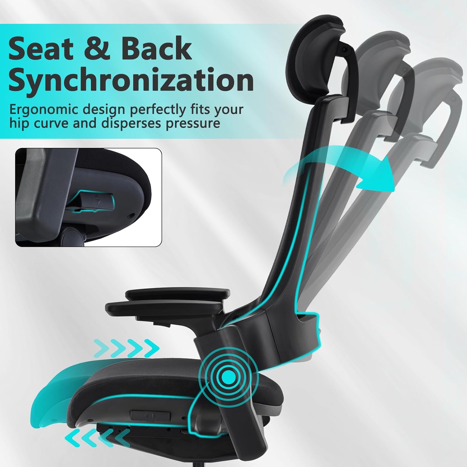 CLATINA Ergonomic High Swivel Executive Chair with Adjustable Height Head 3D Arm Rest Lumbar Support and Upholstered Back for Home Office Black