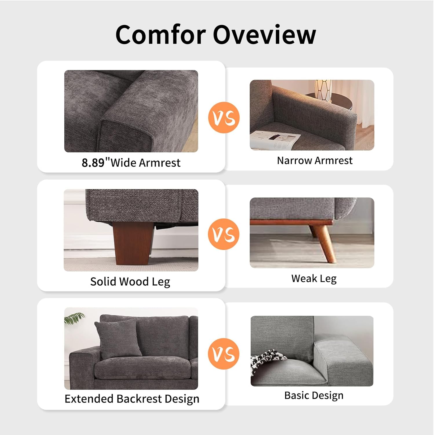 DOPEDIO Modern Loveseat Sofa for Living Room,Chenille Recliner, Removable Cover, Pocket Spring Cushions, Solid Wood Frame, Easy Assembly for Small Spaces (88.58inch，Dark Grey)