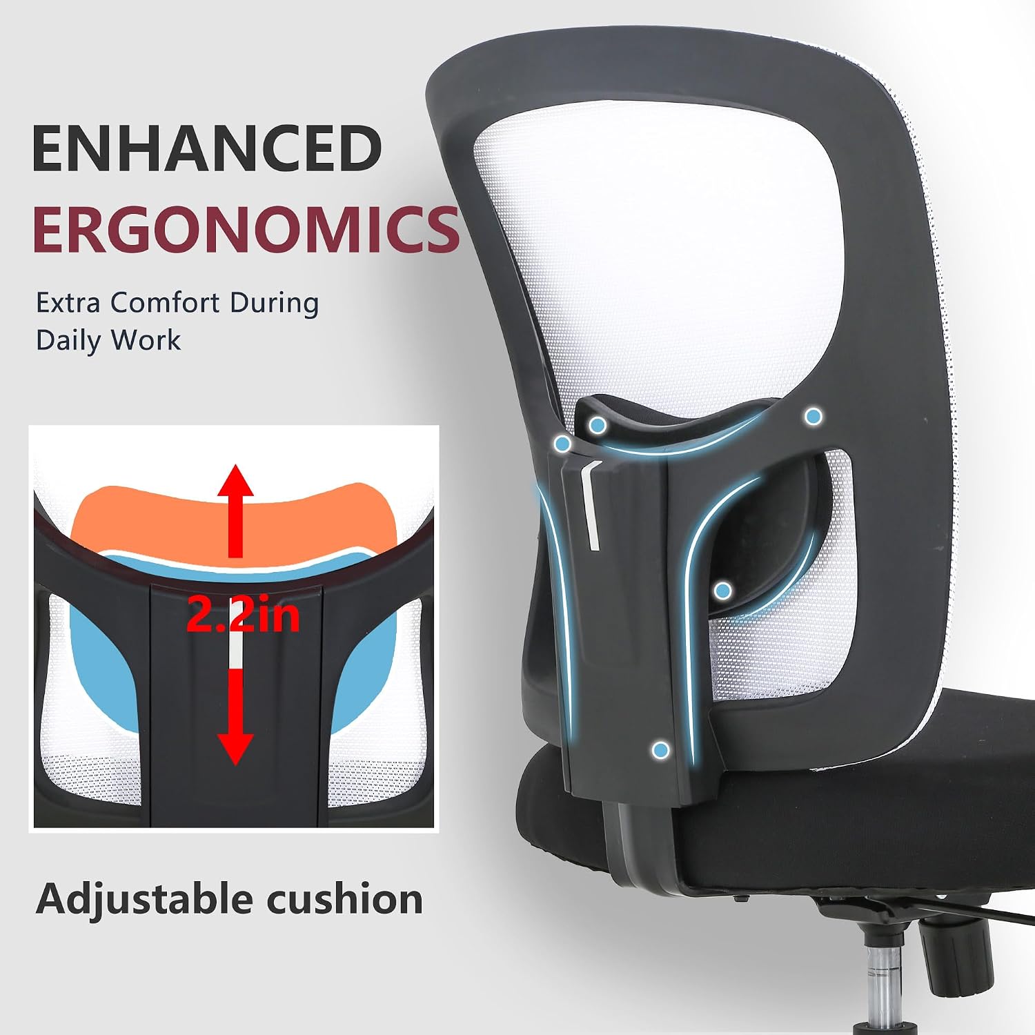 Big and Tall Office Chair 400lbs Desk Chair Mesh Computer Chair with Lumbar Support Wide Seat Adjust Arms Rolling Swivel High Back Task Executive Ergonomic Chair for Home Office (White)