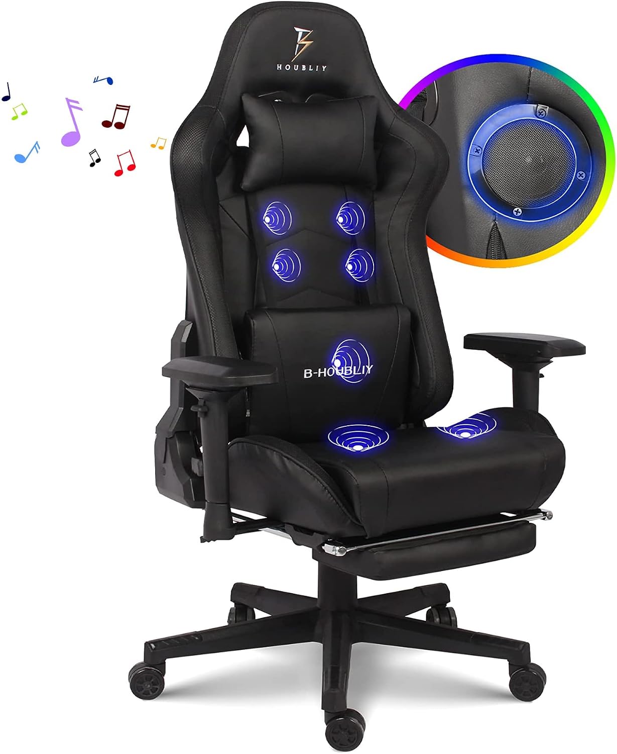 Gaming Chair with Footrest,4d Armrest Ergonomic Office Chair,90-180° Adjustable Backrest High Back Gamer Chair for Adults with Seven Point Massage Game Chair with Speakers,Black